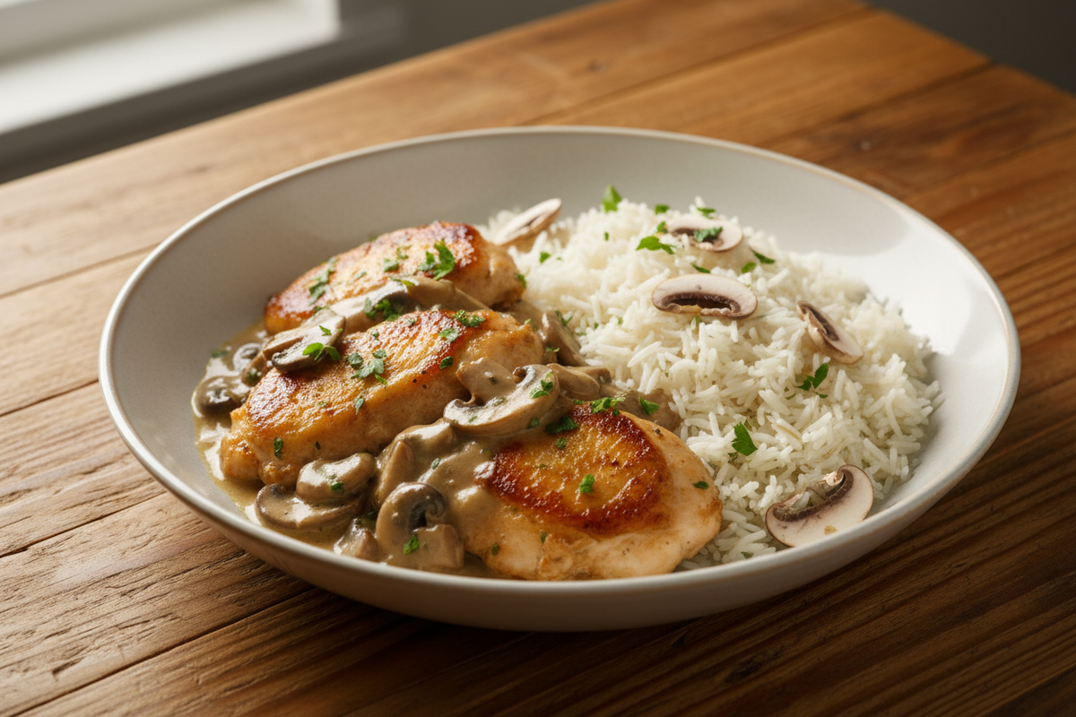 Chicken in Mushroom Sauce with Rice