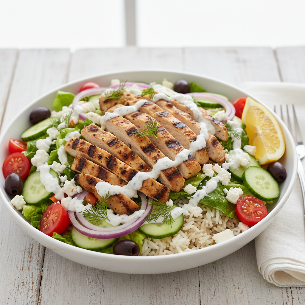 Greek Chicken Gyro Salad with Rice