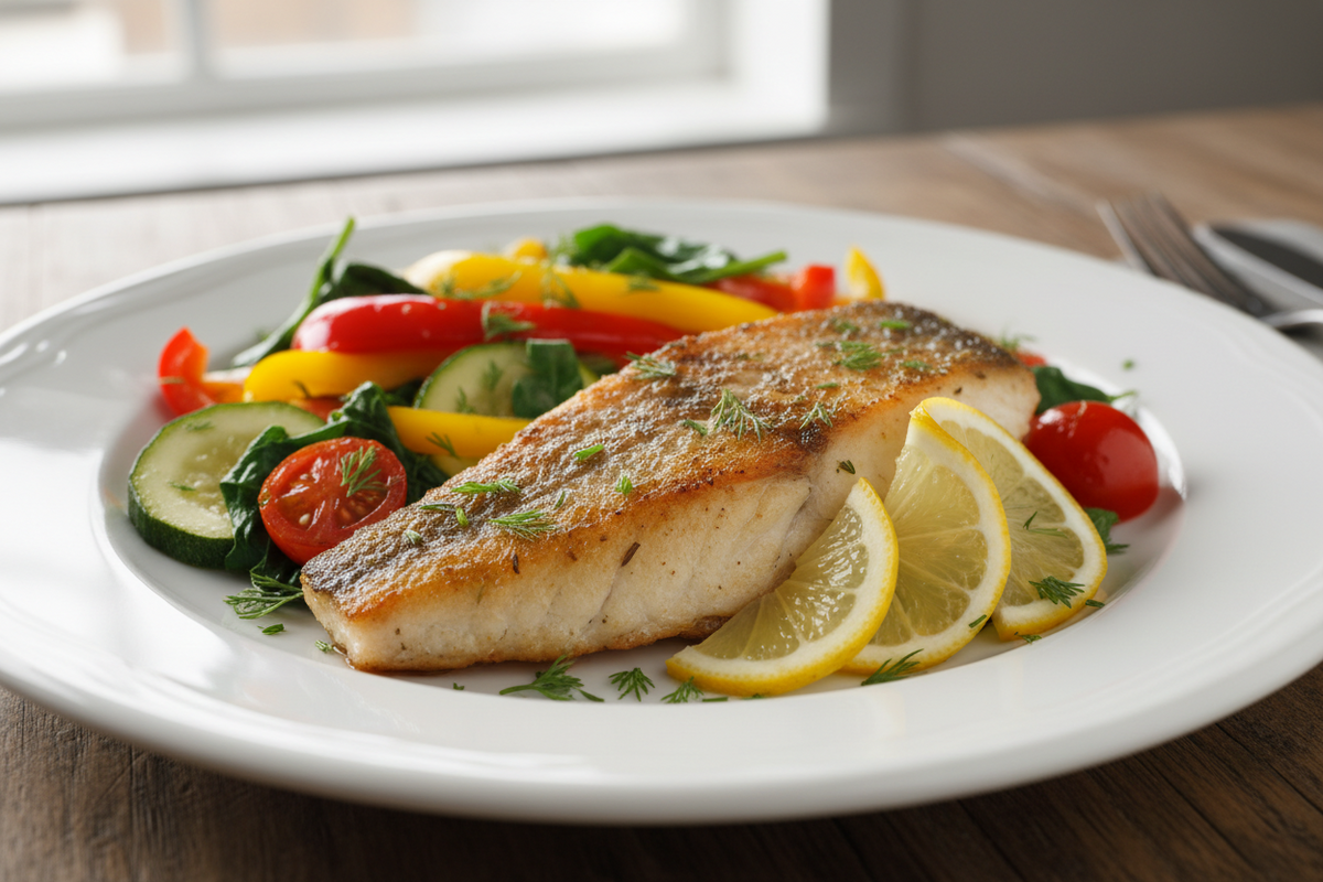 Healthy Pan-Seared Fish with Sautéed Veggies
