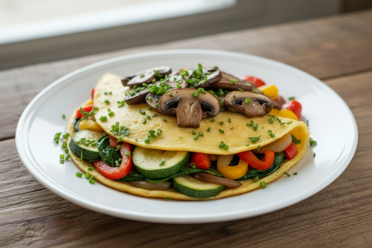 Mushroom Omelette with Sautéed Vegetables